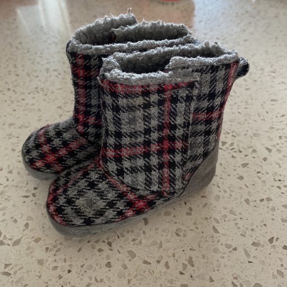 Joe Fresh Grey, Black & Red Plaid Soft Sole Boots - Picture 3 of 5